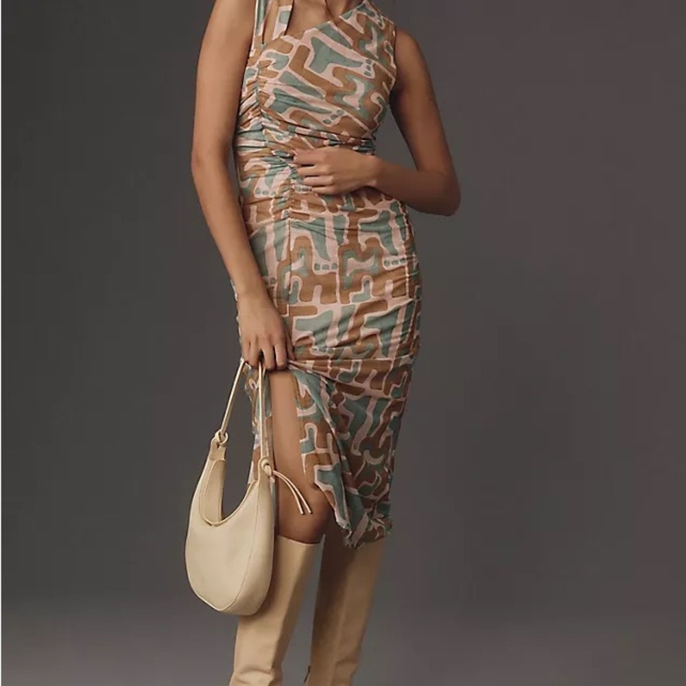 Anthropologie Asymmetrical Collar Midi Print Dress